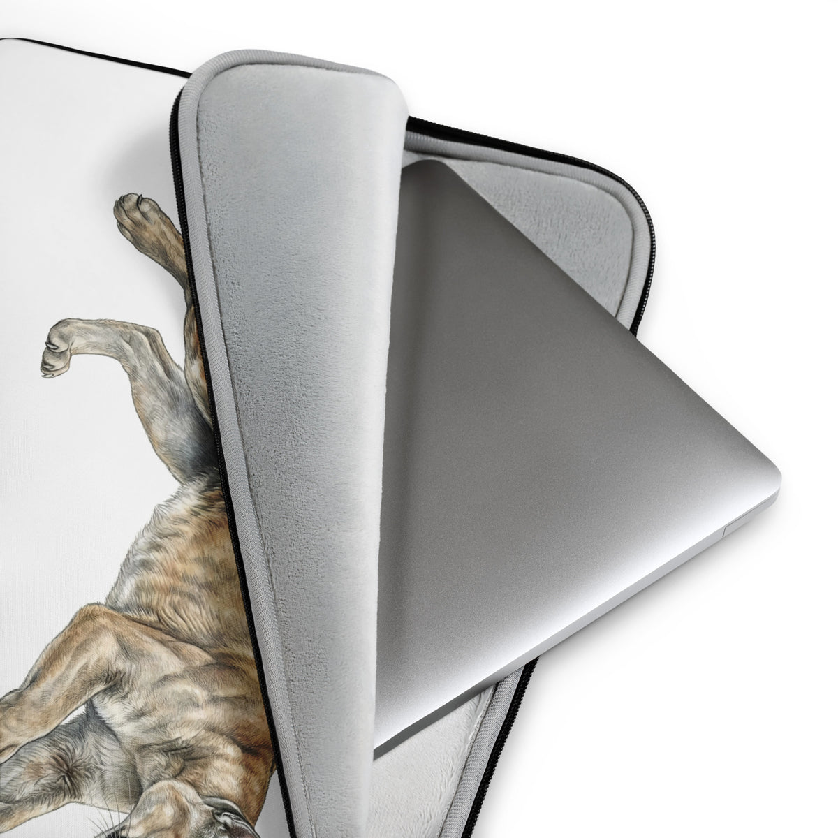 Mountain Lion Laptop Sleeve open and turned back to reveal the protective faux fur interior lining.