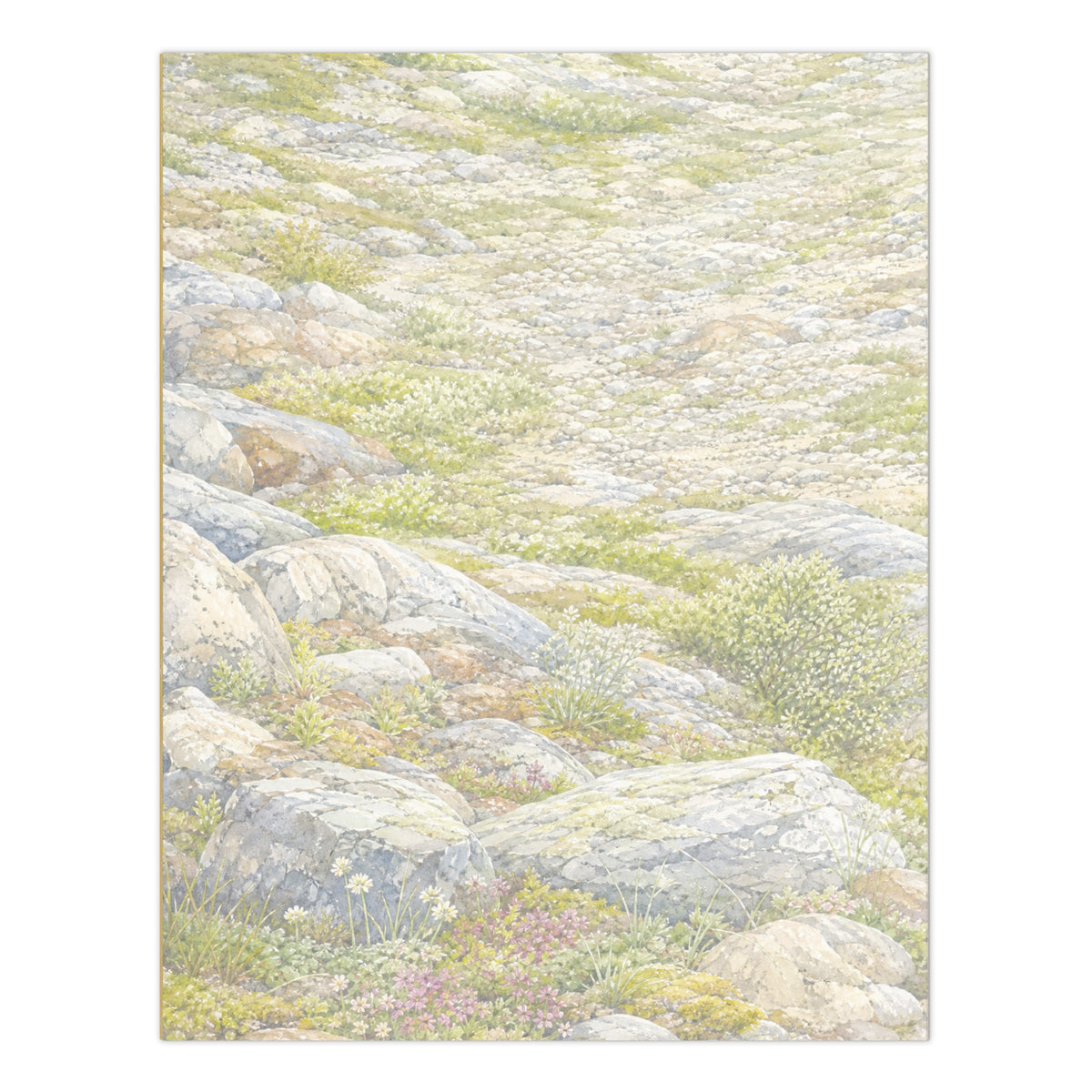 Alpine Air large notepad, 8.5″ × 11″ (21.6 cm × 27.9 cm).  Overall design of Rocky Mountain Icefields terrain.