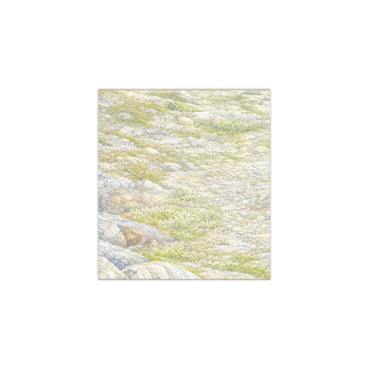 Alpine Air small notepad, 5.5″ × 6″ (14 cm × 15 cm).  Overall design of Rocky Mountain Icefields terrain.