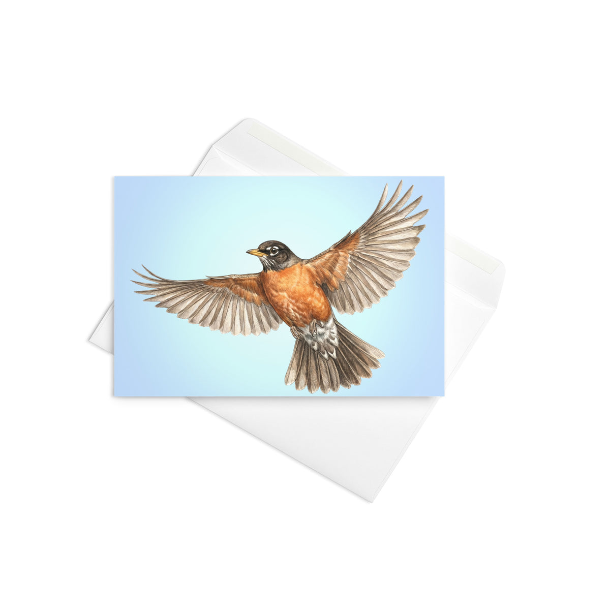 Product mockup of the American Robin Greeting Card, shown with the complimentary self-sealing envelope.