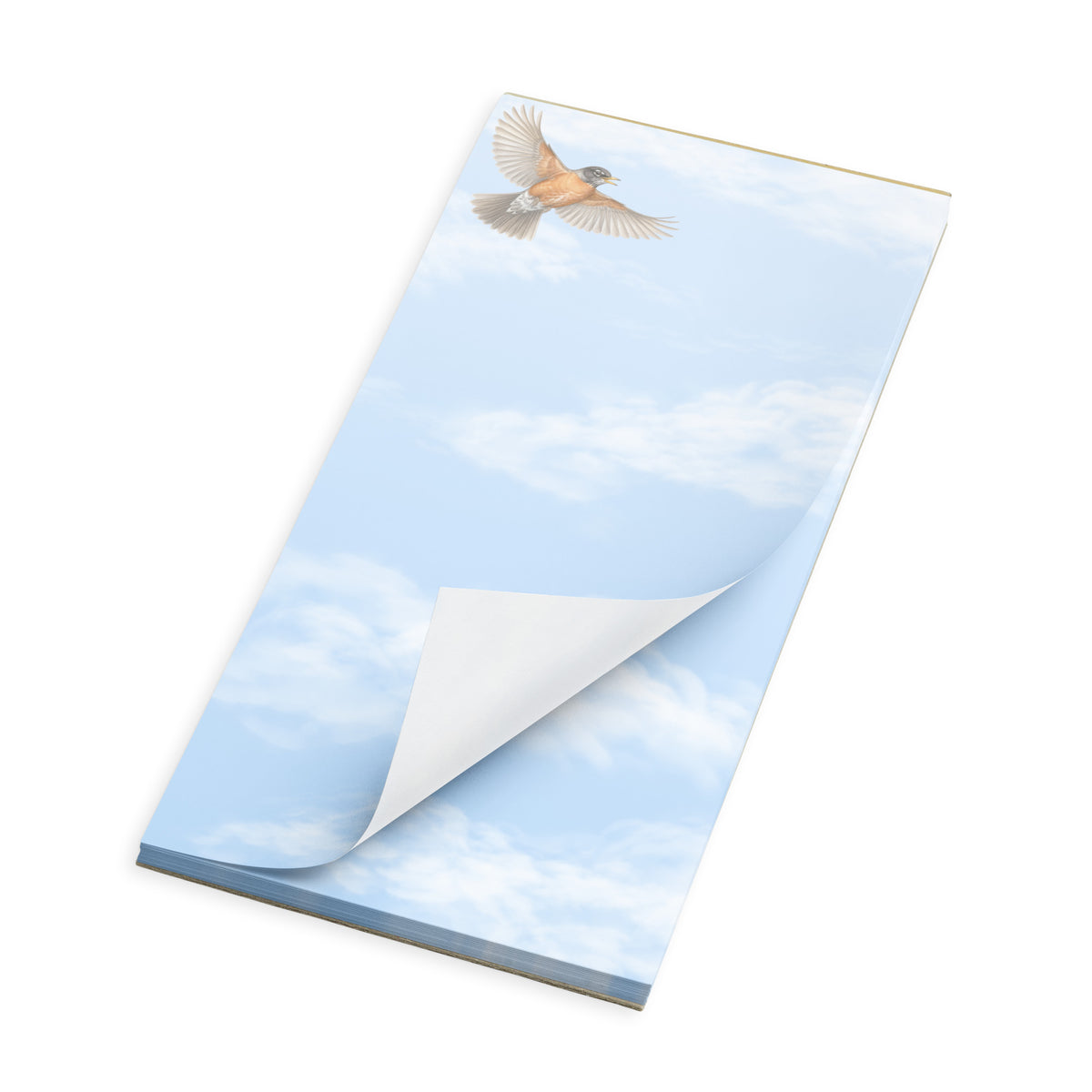 Product image of Cheerily Robin Notepad.  This notepad comes in small, large and magnetic. The image represents the one with a magnetic backing.