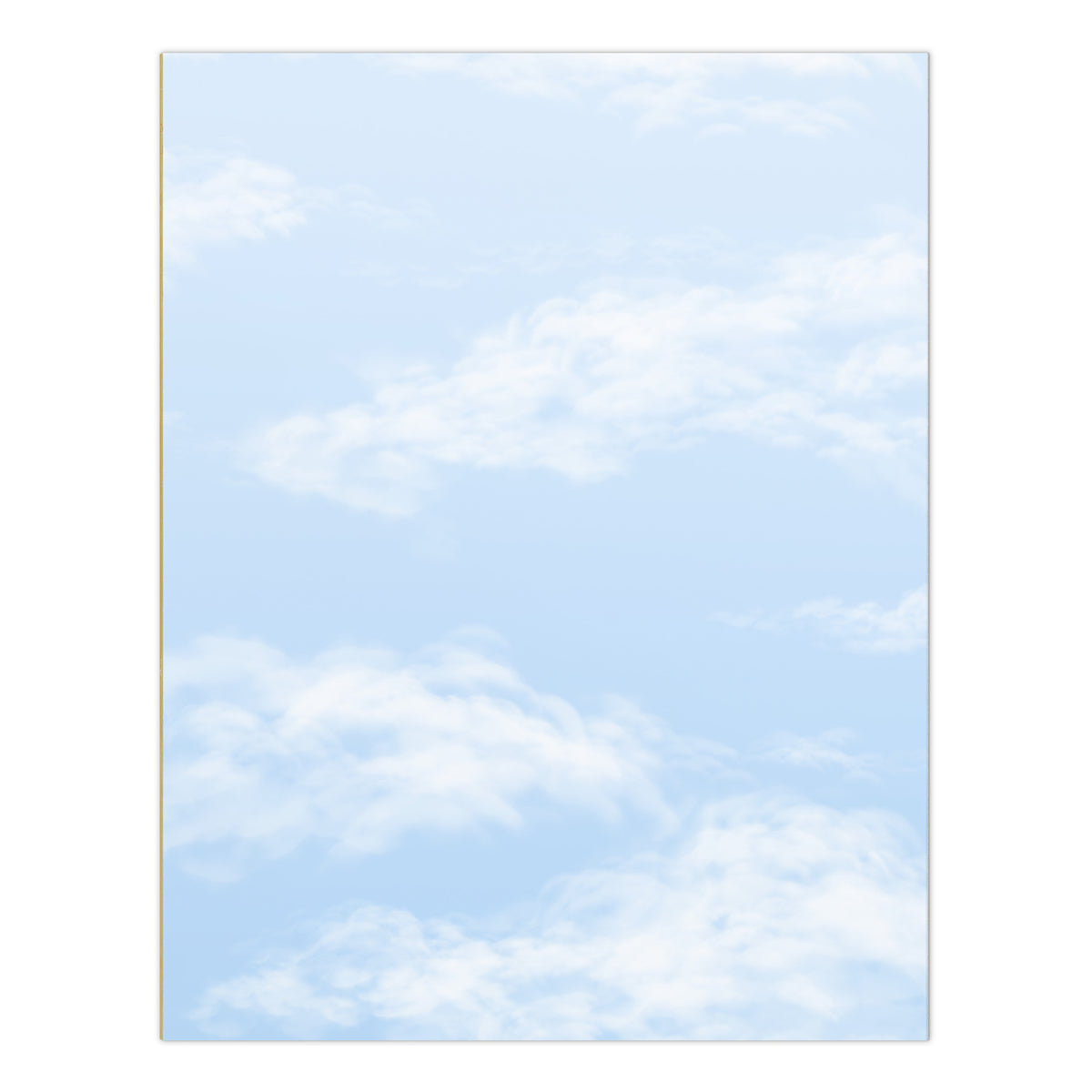Fair Weather large notepad, 8.5″ × 11″ (21.6 cm × 27.9 cm).  Overall design of a fair blue sky with fluffy white clouds.