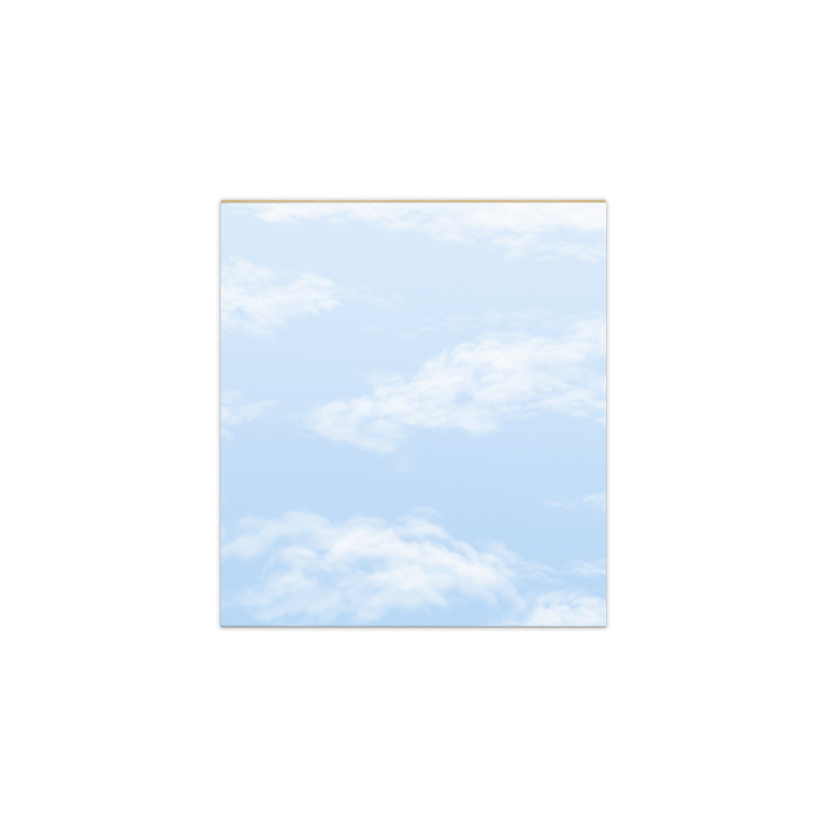 Fair Weather small notepad, 5.5″ × 6″ (14 cm × 15 cm).  Overall design of a fair blue sky with fluffy white clouds.