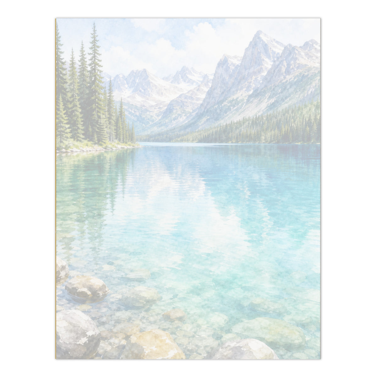 Glacial Blue large notepad, 8.5″ × 11″ (21.6 cm × 27.9 cm).  Overall design of Rocky Mountain Icefields terrain.