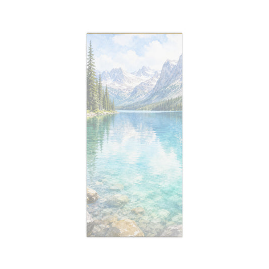 Glacial Blue magnetic notepad, 4.25″ × 9″ (10.8 cm × 22.9 cm).  Overall design of Rocky Mountain Icefields terrain.