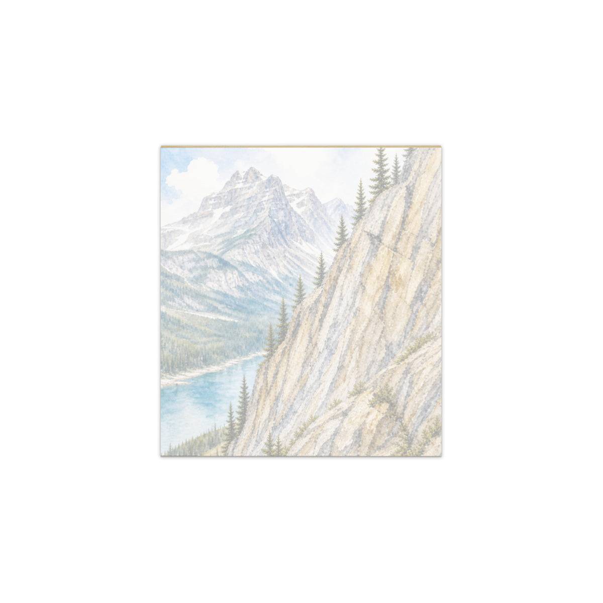High Rock small notepad, 5.5″ × 6″ (14 cm × 15 cm).  Overall design of Rocky Mountain Icefields terrain.