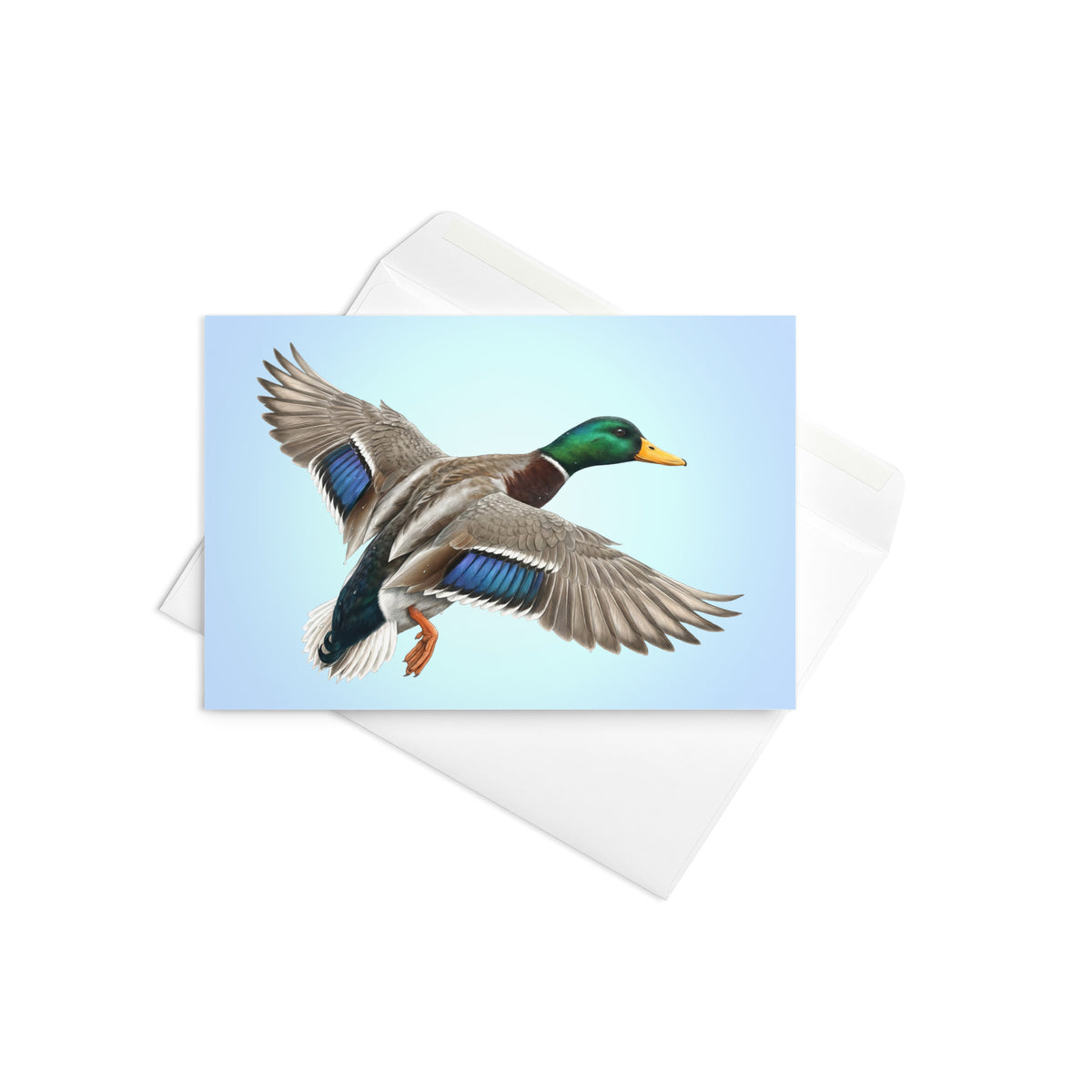 Product mockup of the Mallard Duck Greeting Card, shown with the complimentary self-sealing envelope.
