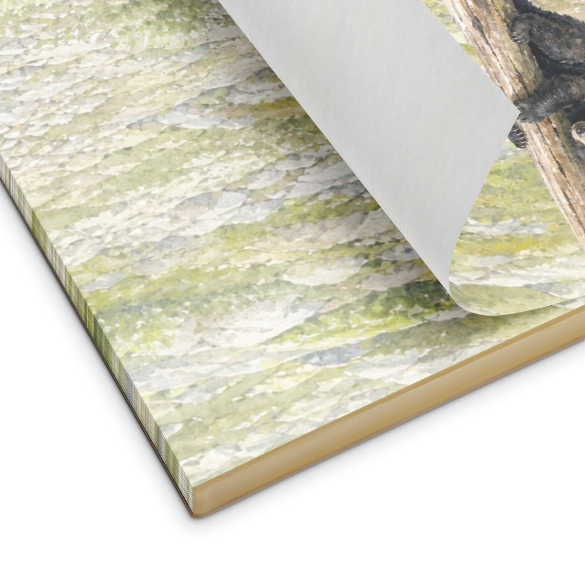 Scrappy Cub Notepad product image, showing tear-away binding and a turned page.