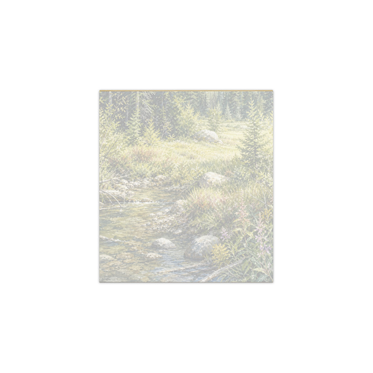 Timberline Brook small notepad, 5.5″ × 6″ (14 cm × 15 cm).  Overall design of Rocky Mountain Icefields terrain.