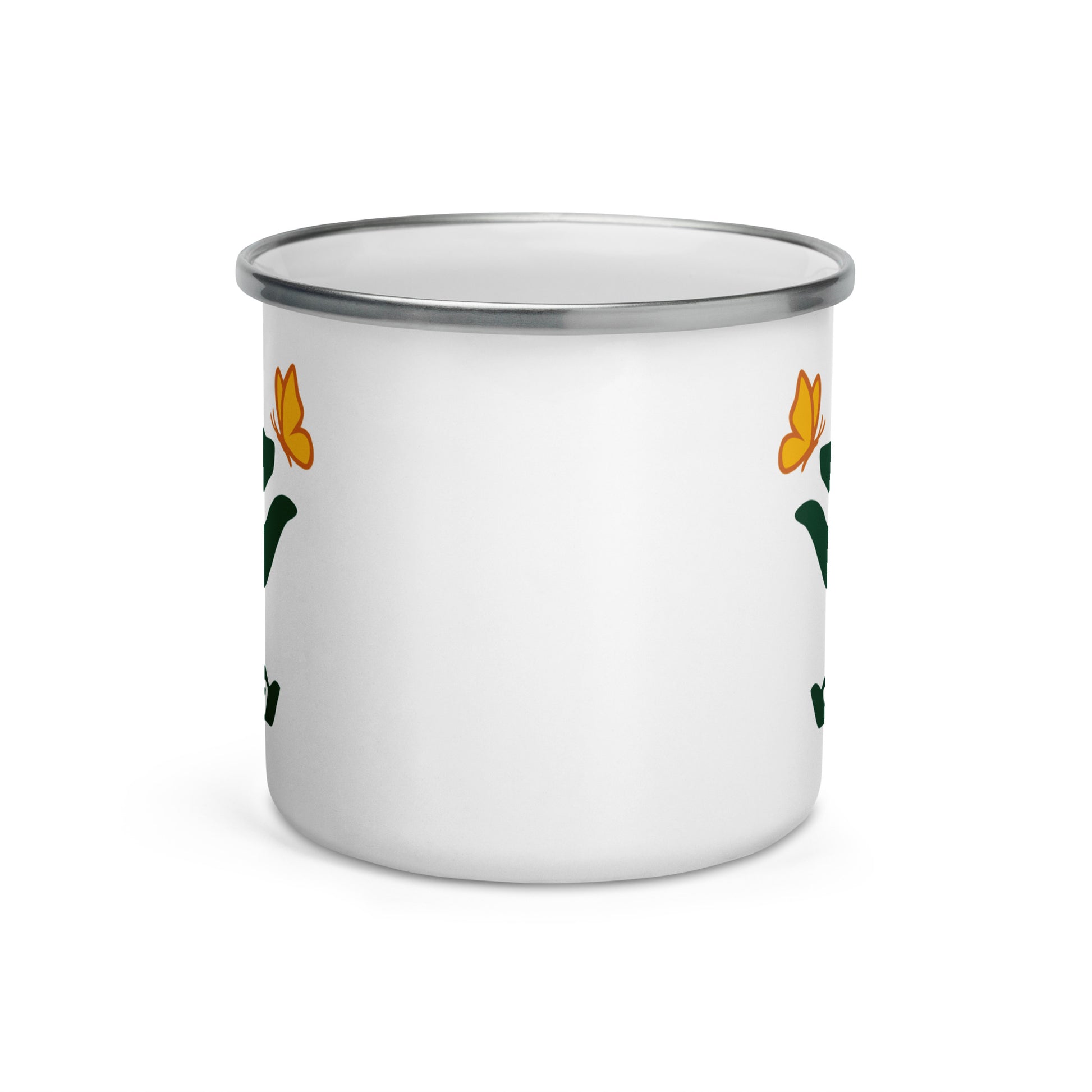 Product mockup shows that the Beary Pair Enamel Mug has one bear on each side of the mug, for both left-hand and right-hand sippers.
